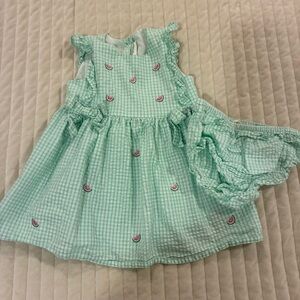 Starting Out Green White Gingham Dress Watermelon Design with Bloomers 24 Month